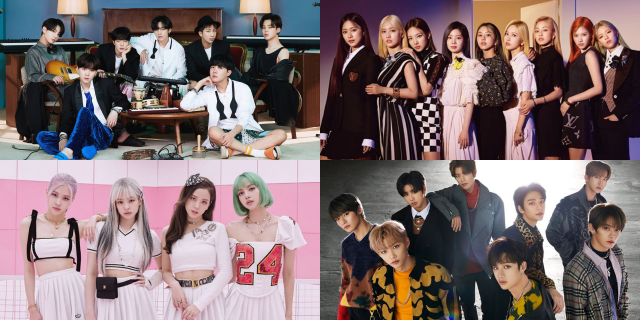 한류 열풍 K팝의 주역들, BTS(왼쪽 상단), 트와이스(오른쪽 상단), 블랙핑크(왼쪽 하단), NCT127. 외신(Bandwagon) 홈페이지 갈무리