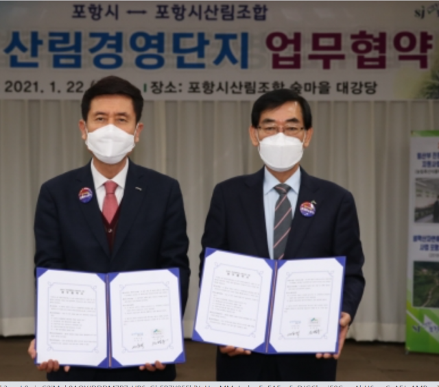 포항시와 포항시산림조합이 1월22일 산림경영단지 성공을 위한 업무협약을 체결했다. 포항시 제공