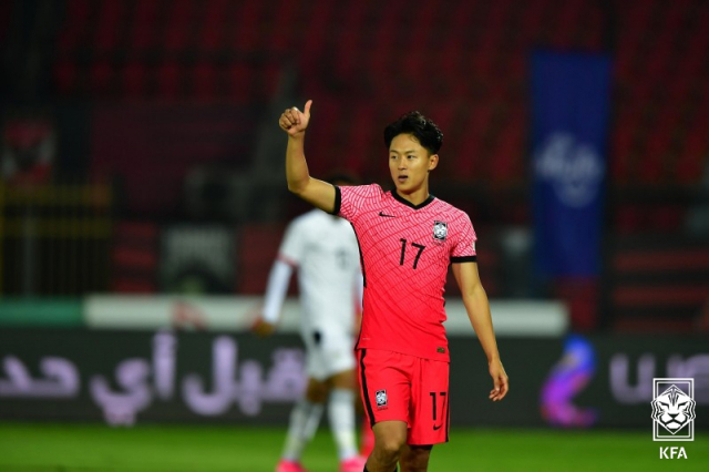 사진은 엄지손가락을 치켜든 이승우. 대한축구협회 제공