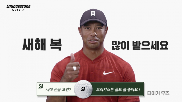 골프 선수 타이거 우즈가 광고를 통해 한국어로 새해 인사를 건넸다. 석교상사 제공