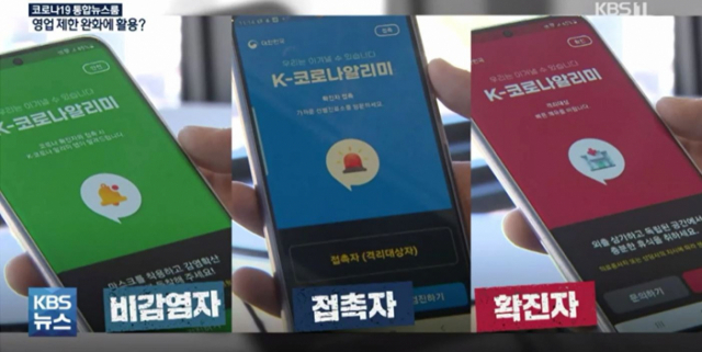 코로나 접촉 알림앱 KBS 뉴스 보도 캡쳐