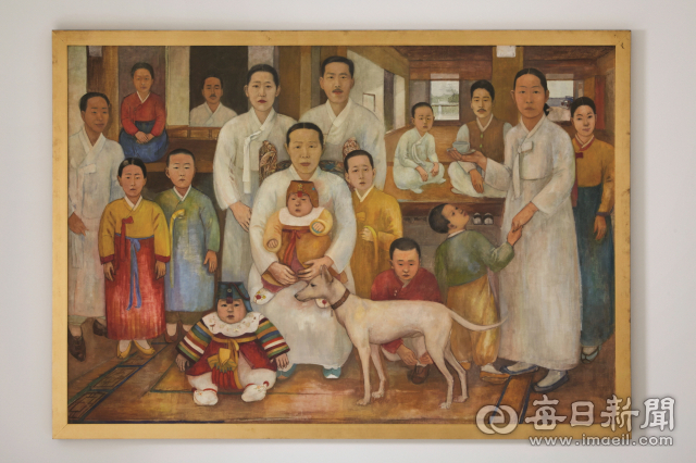 배운성, 가족도, 1930-35, 캔버스에 유채, 140x200cm, 개인 소장. 포항시립미술관 제공