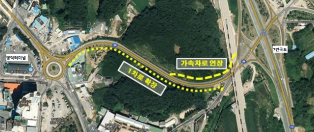영덕군 영덕읍의 관문인 7번국도 덕곡교차로에서 영덕터민널 사이 구간의 도로 개량공사가 완료됐다. 영덕군 제공