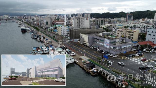 경북 포항시 북구 동빈항 포항수협 냉동창고가 내년까지 복합 문화예술체험 거점으로 탈바꿈한다. 왼쪽 흰색 사각형 내가 조감도.
