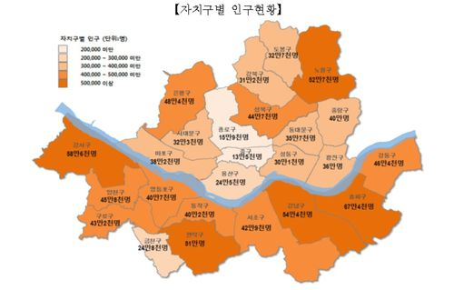 2020년 말 기준 서울시 자치구별 인구 현황