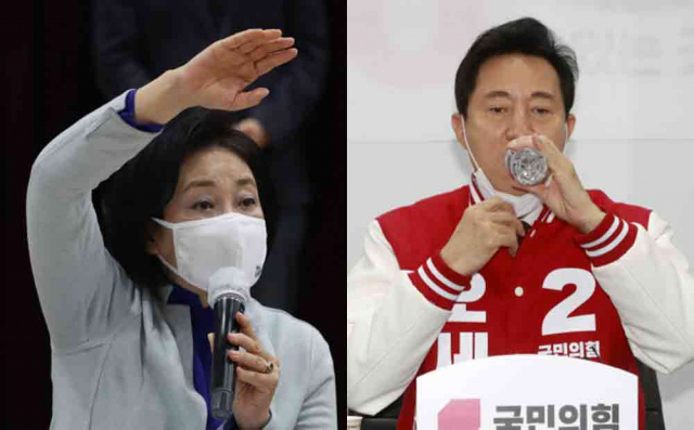 박영선 더불어민주당 서울시장 후보(사진 왼쪽), 오세훈 국민의힘 서울시장 후보. 연합뉴스