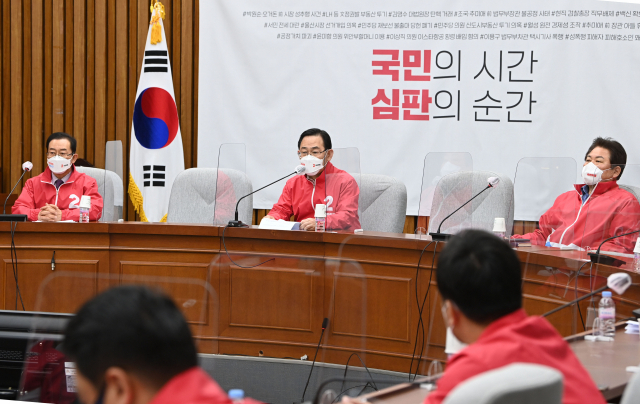 국민의힘 주호영 원내대표가 6일 오전 국회에서 열린 원내대책회의에서 발언하고 있다. 연합뉴스