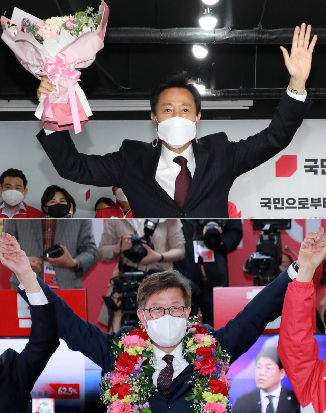 정부·여당을 향한 민심의 분노가 폭발했다. 7일 치러진 재·보궐선거에서 국민의힘 오세훈 서울시장, 박형준 부산시장 후보의 승리가 확실시되고 있다. 출구조사에서 두 후보의 압승이 예측된 가운데 초반 개표에서도 크게 앞서자, 더불어민주당 박영선 서울시장·김영춘 부산시장 후보는 일찌감치 패배를 인정했다. 연합뉴스