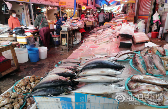 일본 정부가 후쿠시마(福島) 제1원전사고로 발생한 다량의 방사성 물질 오염수를 바다에 배출하기로 결정한 13일 오후 서울 도봉구 창동 하나로마트 창동점 수산물코너에서 관계자가 