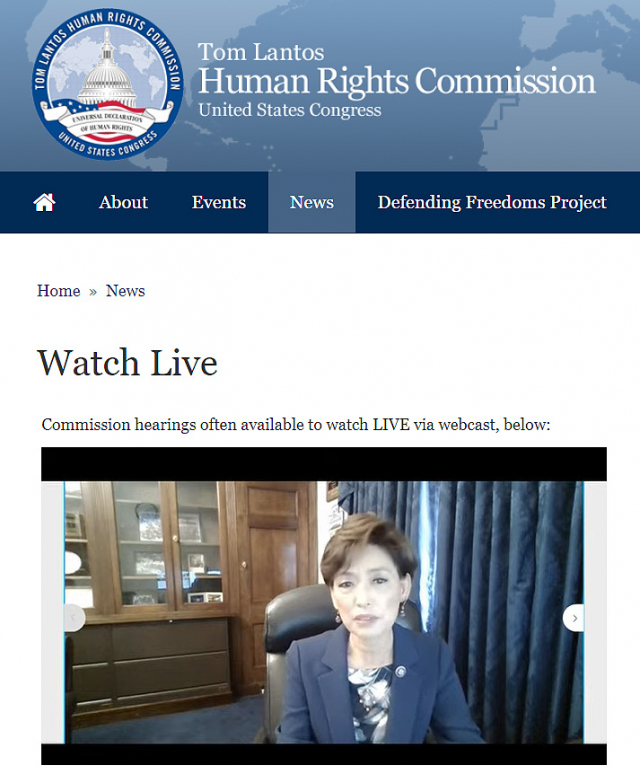 미 의회의 초당적 기구인 톰 랜토스 인권위원회가 15일 밤(한국시간) 한국의 대북전단금지법(남북관계발전법 개정안)에 대한 청문회를 화상으로 열고 있다. 사진은 한국계 영 김(공화·캘리포니아) 의원. 연합뉴스