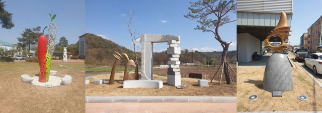 공공미술프로젝트로 설치된 조형물들. 왼쪽부터 선바위관광지, 지훈문학관, 영양문화원 등에 설치된 작품. 영양군 제공