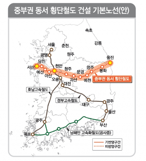 중부권 동서횡단철도 노선도. 울진군 제공