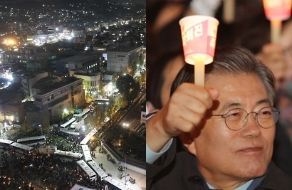 (왼쪽) 2016년 11월 12일 오후 서울광장에서 민주노총 등 진보진영 시민사회단체의 연대체인 