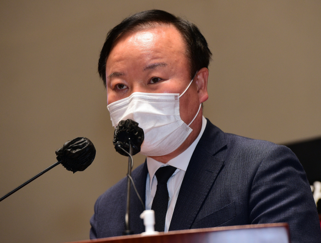국민의힘 김재원 최고위원이 지난 14일 국회에서 열린 의원총회에서 인사말을 하고 있다. 연합뉴스
