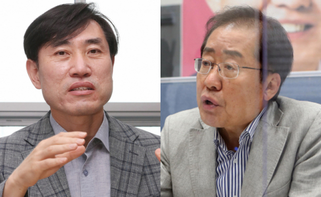 하태경 국민의힘 국회의원(왼쪽), 홍준표 무소속 국회의원. 연합뉴스