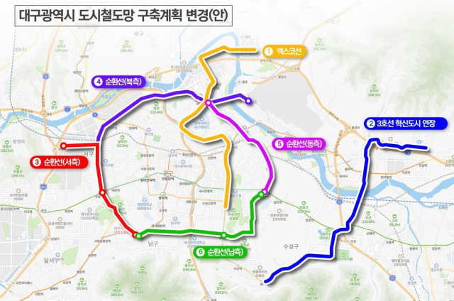 서대구KTX역에서 출발하는 트램 노선이 확정됐지만 일각에서는 여전히 넘어야 할 산이 많다는 우려가 나온다. 대구광역시 도시철도망 구축계획 변경안. 매일신문 DB