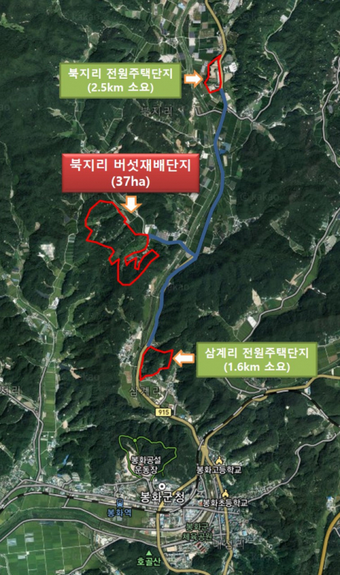버섯산업클러스터단지 위치도. 봉화군 제공