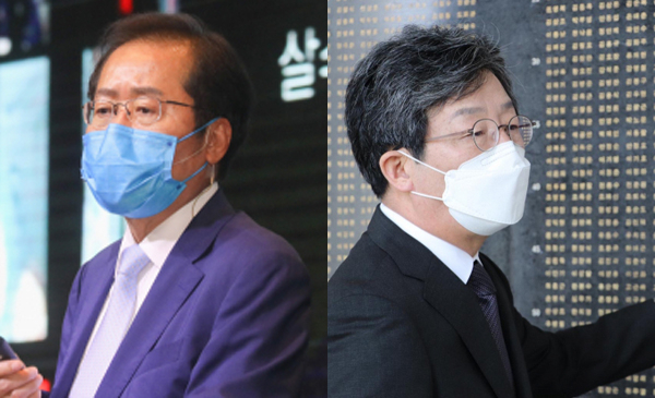 윤석열 전 검찰총장이 29일 대선 행보에 시동을 걸면서 홍준표(왼쪽) 의원, 유승민 전 의원 등 국민의힘 내부주자들도 