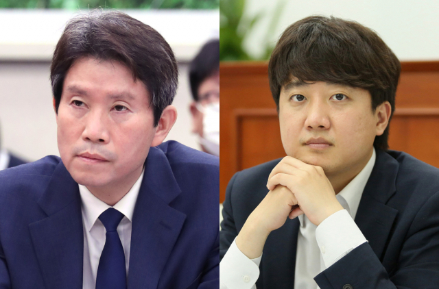 이인영 통일부 장관 (왼쪽), 이준석 국민의힘 대표. 연합뉴스
