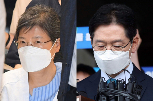 박근혜(사진 왼쪽) 전 대통령이 20일 지병 치료를 위해 서울성모병원에 입원했다. 그 다음날인 21일 문재인 대통령의 최측근 심복 김경수(사진 오른쪽) 경남지사가 