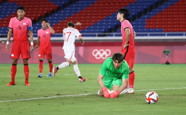 31일 요코하마 국제경기장에서 열린 도쿄올림픽 남자축구 8강전 대한민국과 멕시코의 경기. 전반전 한국이추가골을 허용하고 있다. 연합뉴스