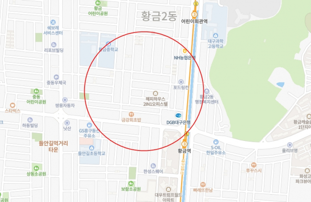 대구시 수성구 황금동 일대. 네이버 지도