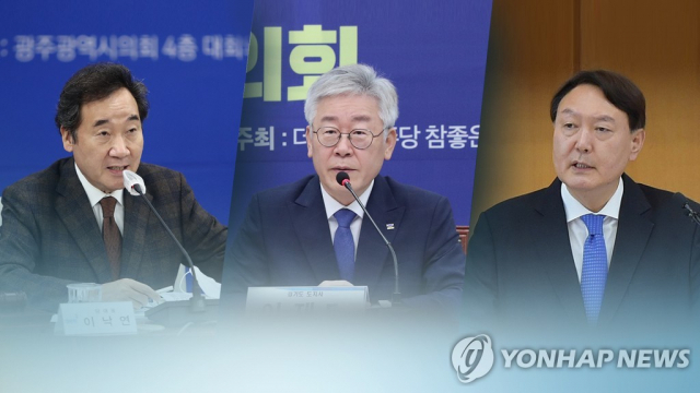 이낙연 전 더불어민주당 대표, 이재명 경기도지사, 윤석열 전 검찰총장(왼쪽부터). 연합뉴스 그래픽.