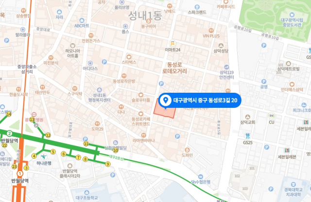 대구 동성로 로데오거리 클럽 벙커(구 클럽 이브) 위치. 네이버 지도