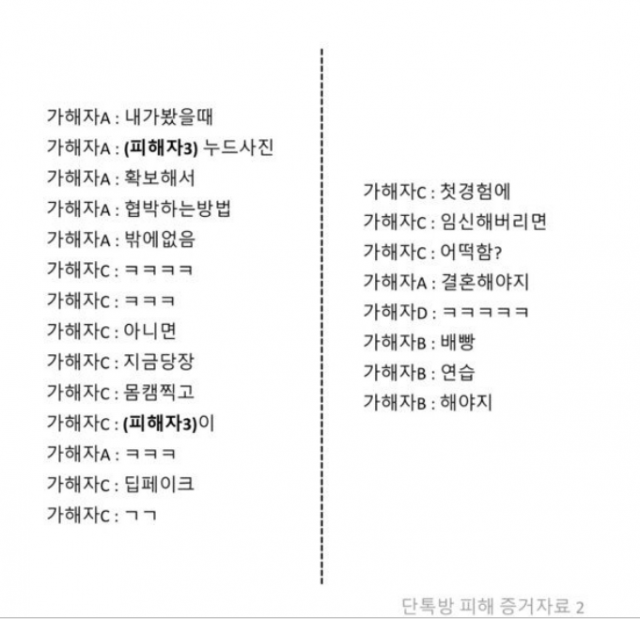 네티즌이 에브리타임에 함께 올린 항공대 단톡방 성희롱 대화 증거 자료