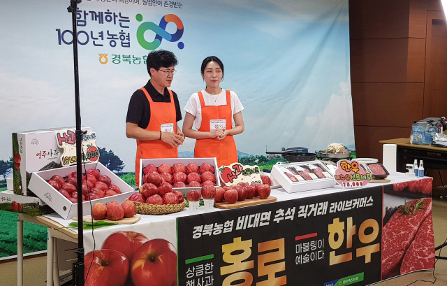 영주사과와 한우가 라이브커머스를 통해 판매되고 있다. 영주시 제공