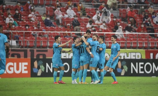 대구FC 세징야가 14일 일본 아이치현 도요타시 도요타 스타디움에서 원정 경기로 치른 2021 AFC 챔피언스리그(ACL) 16강에서 첫 골을 넣고 기뻐하고 있다. 대구FC 제공