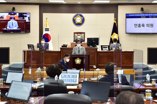 안홍욱 의원이 선거구 획정방식 개선 대국회 건의문을 발표하고 있다. 창녕군의회 제공