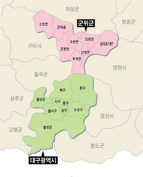 군위군 편입시 달라지는 대구시 행정구역도. 대구시 제공