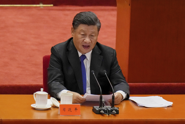 시진핑 중국 국가주석이 9일 베이징 인민대회당에서 열린 신해혁명 110주년 기념식에서 연설하고 있다. 시 주석은 