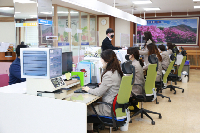 의령군청 민원실에서 담당 공무원들이 민원인을 맞이하고 있다. 의령군 제공