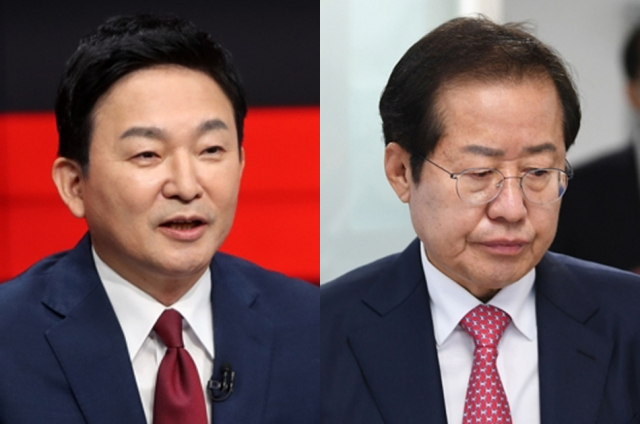 국민의힘 원희룡 후보(왼쪽), 국민의힘 홍준표 후보. 연합뉴스