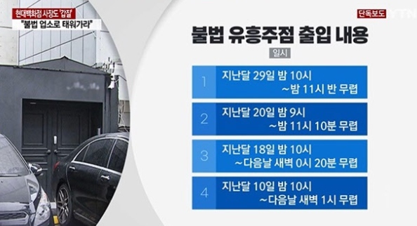 현대백화점 A 사장이 불법 유흥업소를 드나들었다는 보도가 나왔다. 화면 캡쳐.