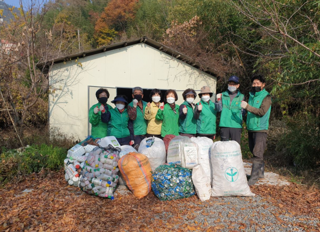 새마을회원들이 재활용품을 선별하여 수집하고 있다. 밀양시 제공