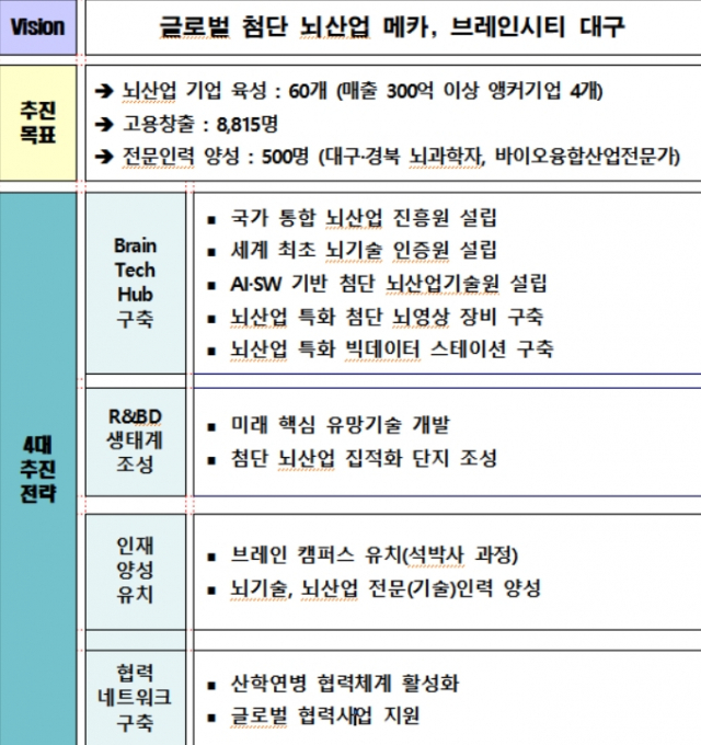 뇌산업 혁신클러스터 구축 비전 및 추진전략. 대구시 제공