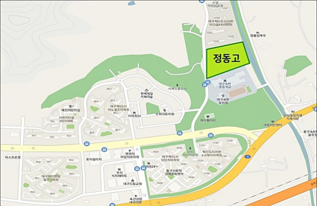 대구 정동고등학교의 이전 예정지 위치도. 대구시교육청 제공
