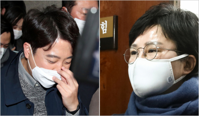 국민의힘 이준석 대표가 21일 오후 국회 당 대표 회의실에서 상임선대위원장 사퇴 발표 기자회견을 마친 뒤 회의실을 나서고 있다.(왼쪽) 한편 이 대표와 갈등을 겪고 있는 조수진 선대위 공보단장은 국회 당 대표실 앞에서 기자들과 만나 사과의 뜻을 밝혔다.