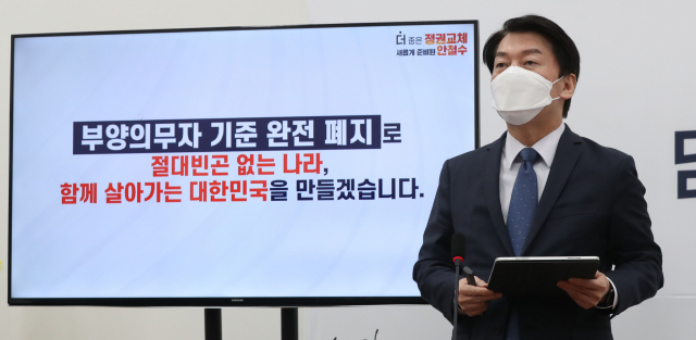국민의당 안철수 대선 후보가 2일 서울 여의도 국회에서 복지정책을 발표하고 있다. 연합뉴스