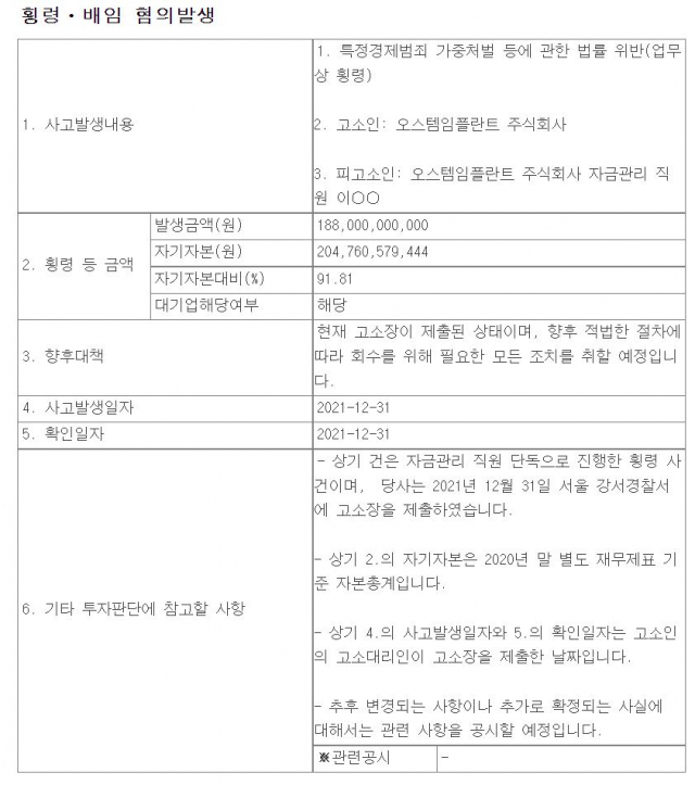 전자공시시스템에 3일 올라온 오스템임플란트의