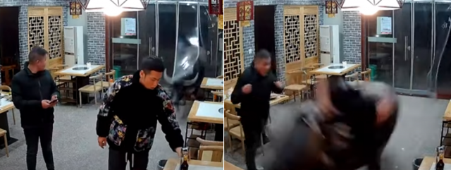 지난해 12월 31일 중국 장쑤성 타이저우의 한 식당에 물소가 난입해 식당 손님 중 한 명이었던 남성을 들이받았다. 사진 유튜브 Awet Wedi Teklu 캡처