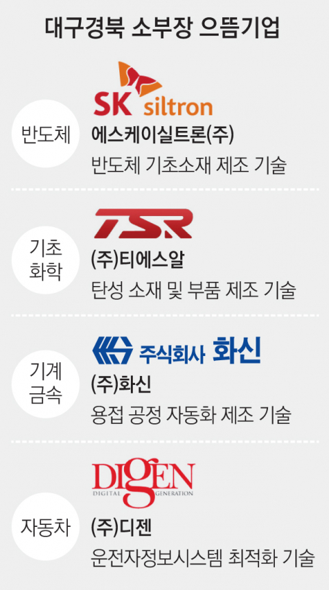 소부장 으뜸기업 및 핵심기술내용. 산업통상자원부 제공