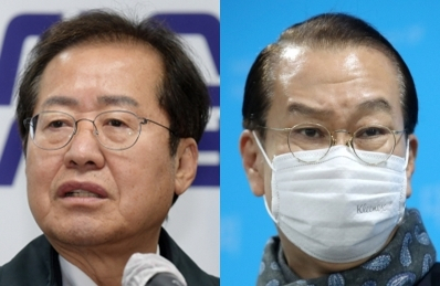 홍준표 의원(왼쪽)과 권영세 윤석열 후보 선대위 총괄본부장(오른쪽). 연합뉴스