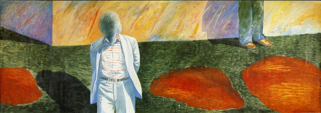 이태호, 사람과 벽 8605, 1986, 종이에 유채, 색연필, 150×417cm.