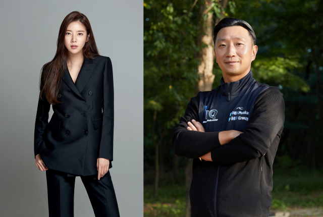 배우 손담비(왼쪽), 이규혁 IHQ 스피드스케이팅팀 감독. 에이치앤드엔터테인먼트·IHQ 제공