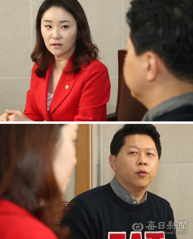 24일 오후 대구 매일신문사 3층 스튜디오에서 서재헌 더불어민주당 중앙선대위 청년위 상임부위원장(아래쪽)과 이정민 국민의힘 선대본 청년본부 수석부본부장이 매일신문과 인터뷰를 하고 있다. 안성완 기자 asw0727@imaeil.com