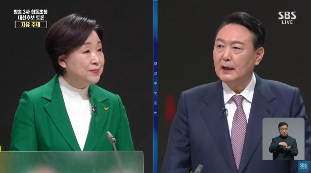 심상정, 윤석열. SBS 대선 방송 토론 화면 캡처